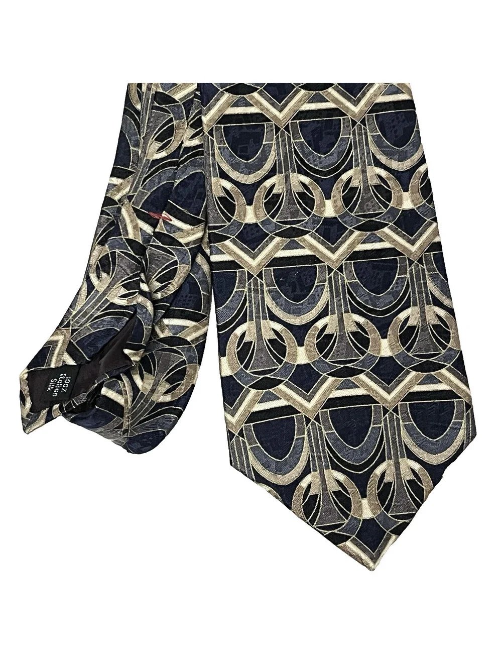 COURREGES HOMME - Geometric Art Deco Pattern - Vintage 100% Italian Silk Necktie